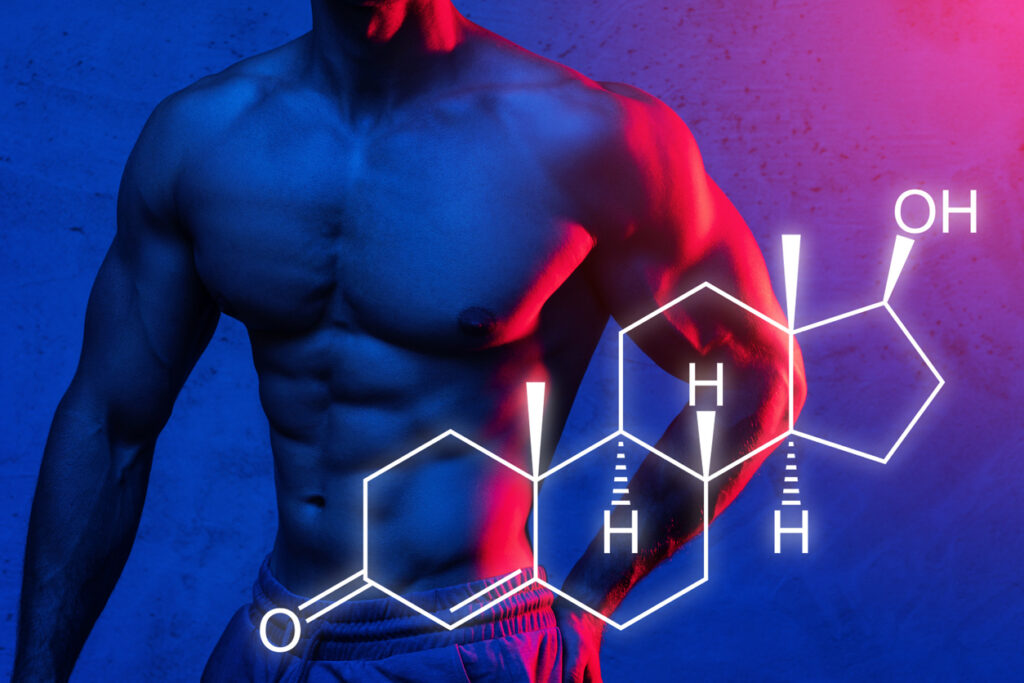 torço masculino com a fórmula química da testosterona